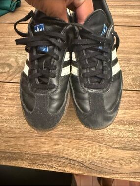 Youth adidas Black Sneakers with White Three-Stripes
